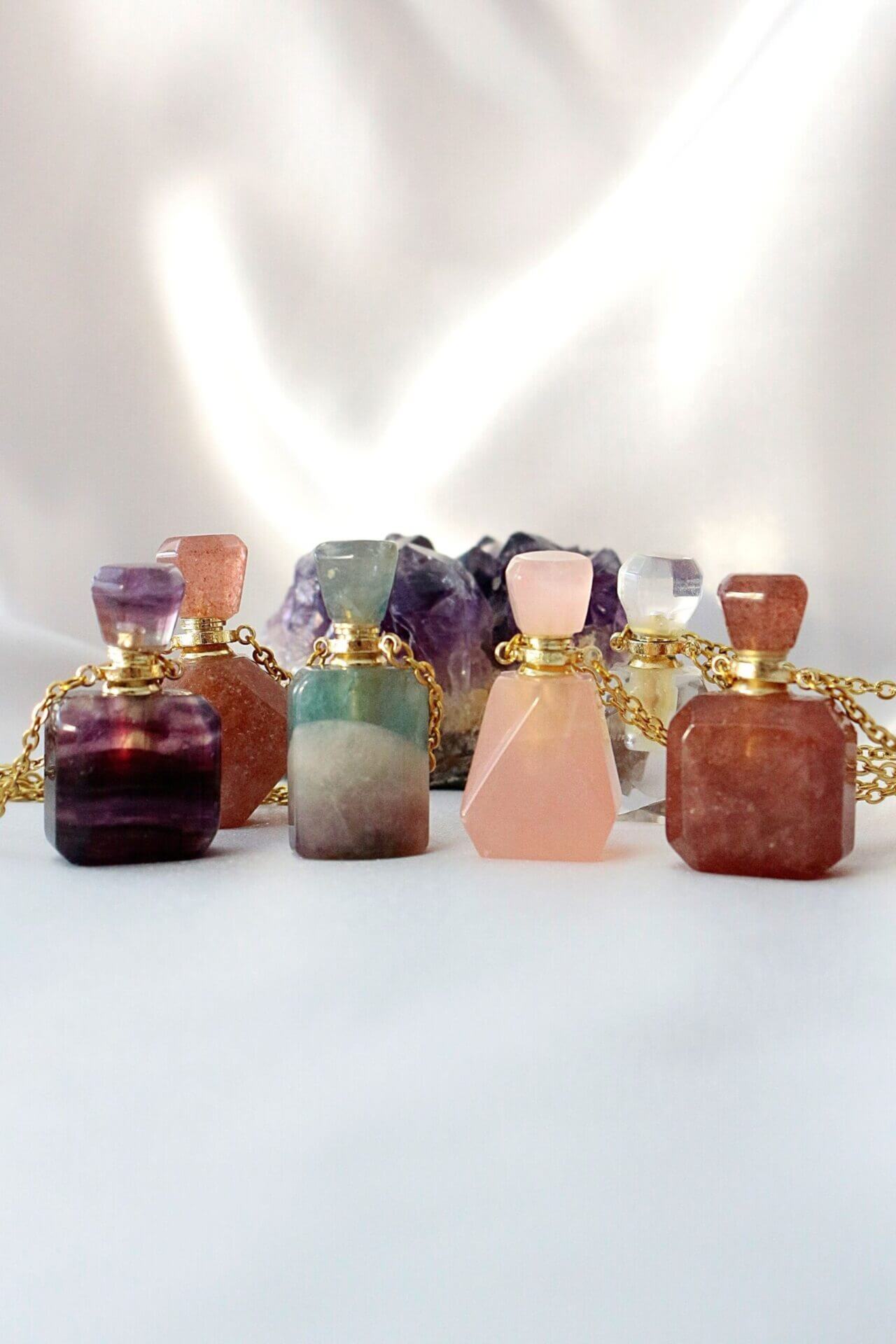 24 karat healing crystals bottles necklace