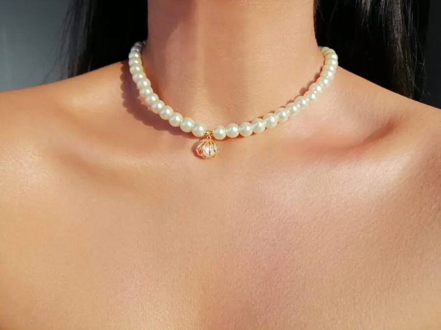 Oceans of Love 24K Seashell Czech store Pearl Choker, a Boho Necklace