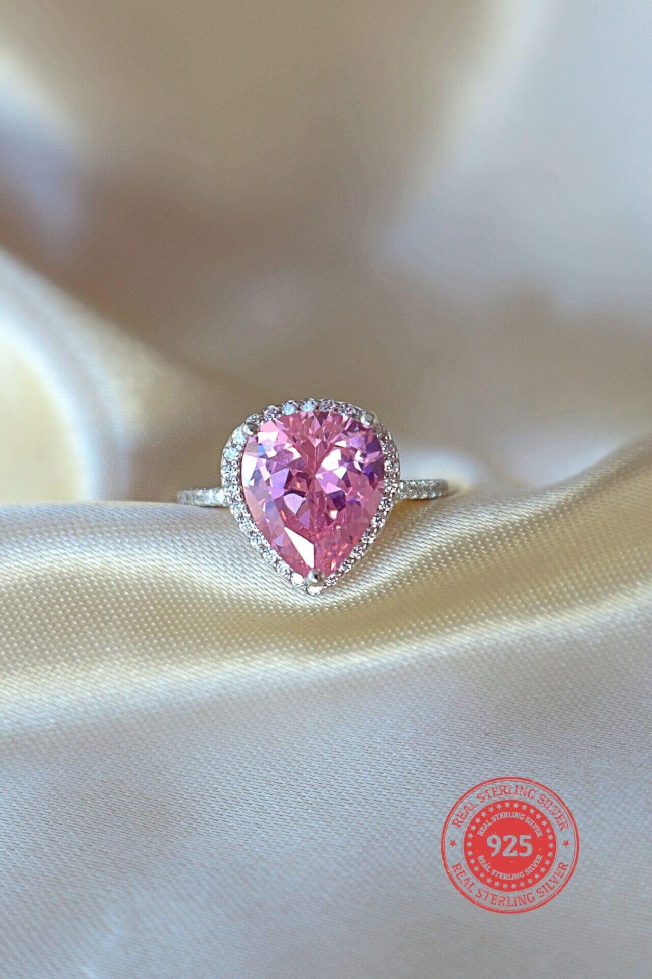925 silver ring with pink gem