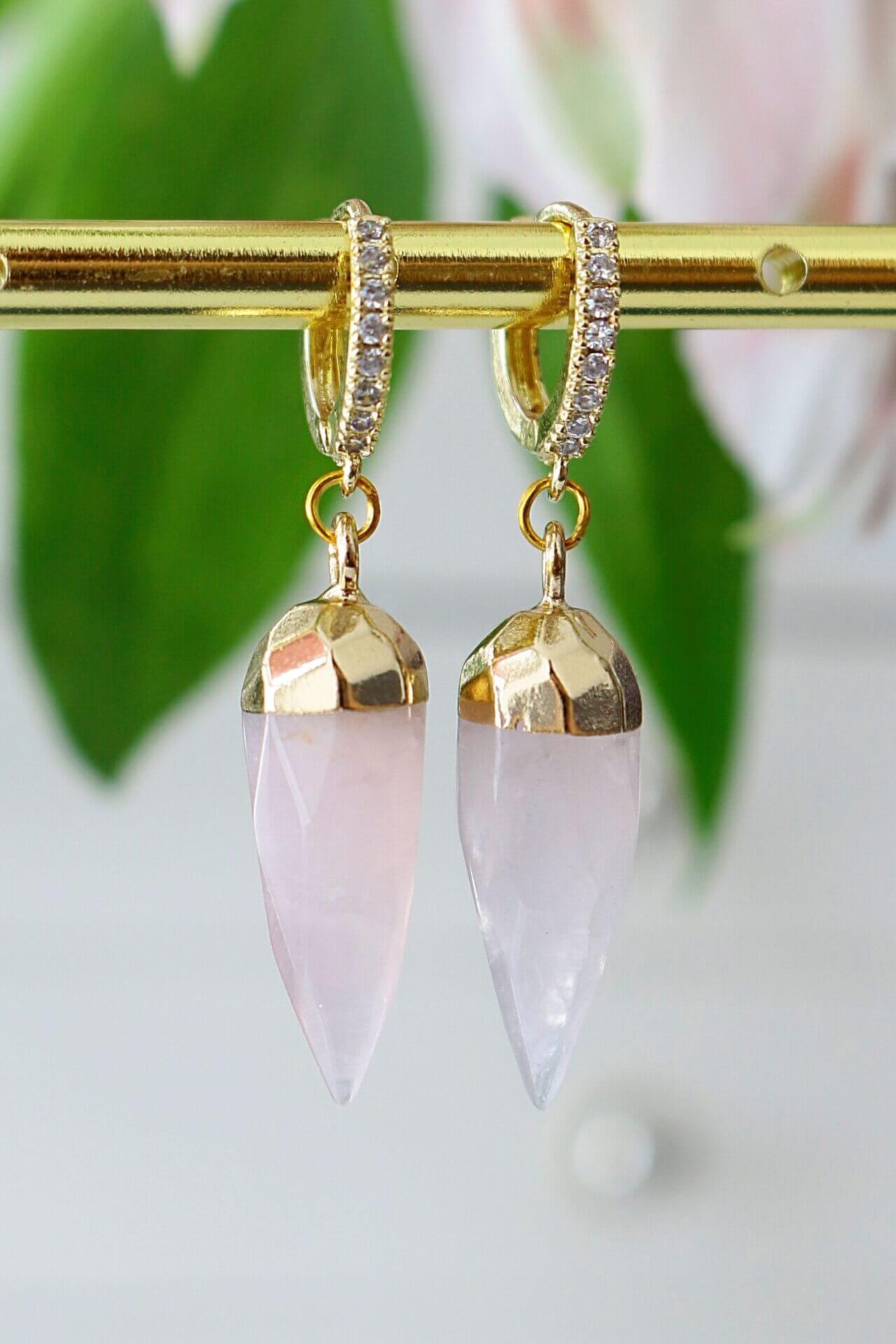 2 karat rose quartz earrings