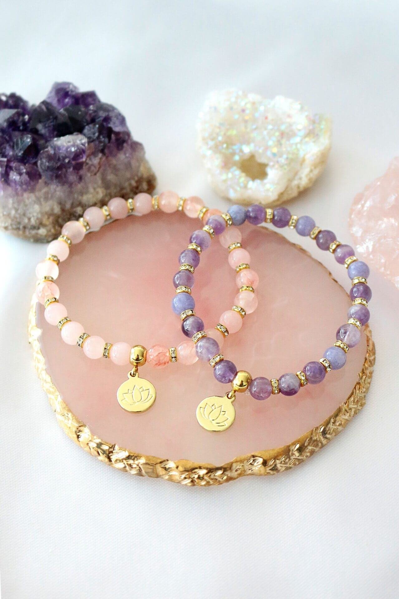 Pink Quartz Flower Bead Bracelet
