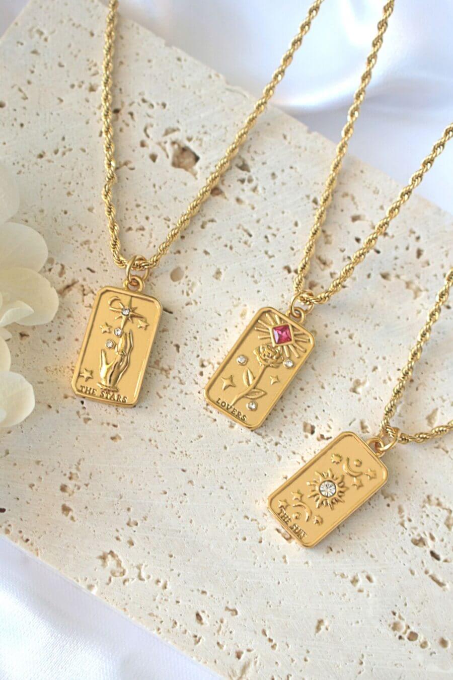 24 karat gold tarot card necklaces