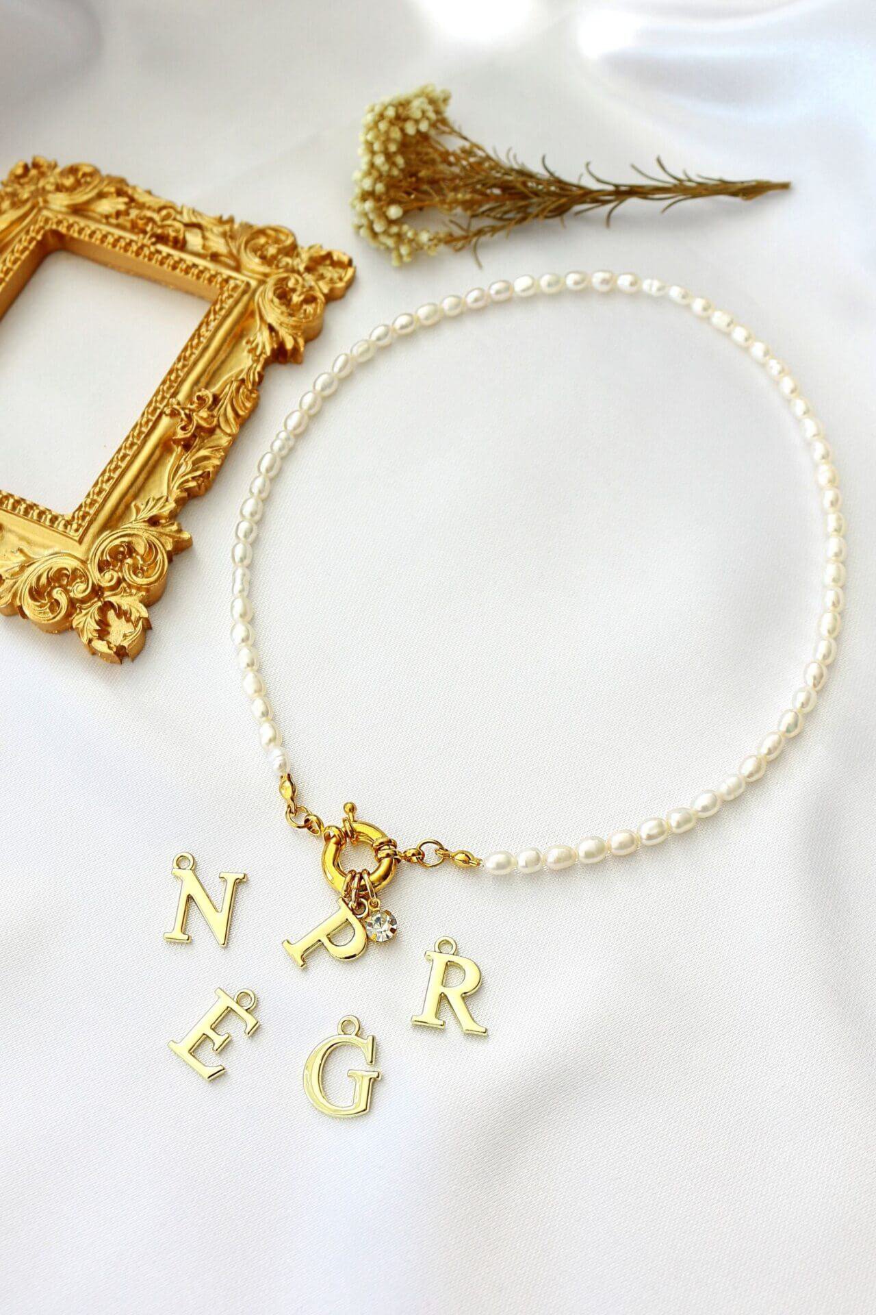 24K Custom Initial | Freshwater Pearls Front Opening Choker