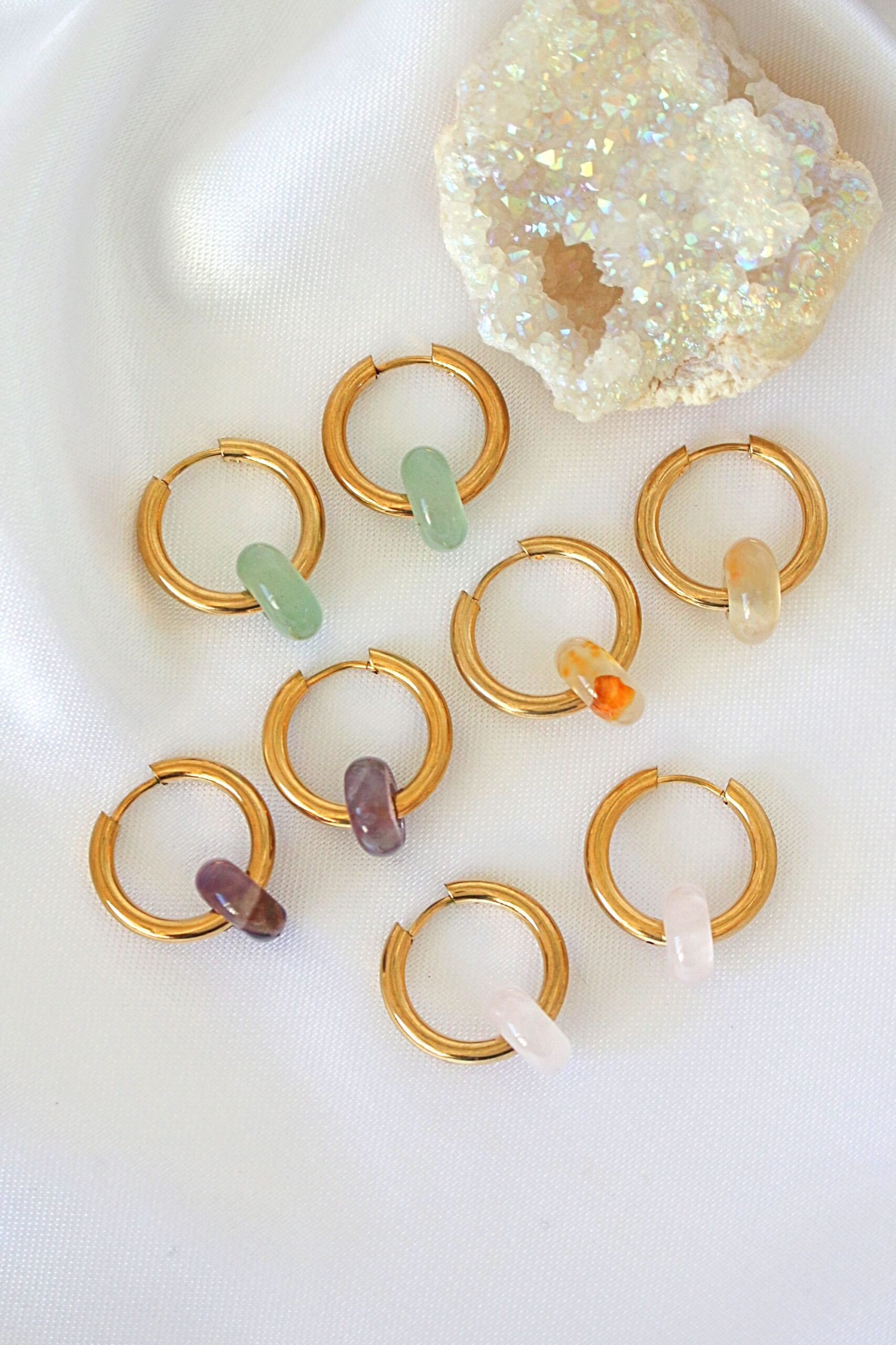 Removable Natural Crystals Beads | 24K Hoop Earrings