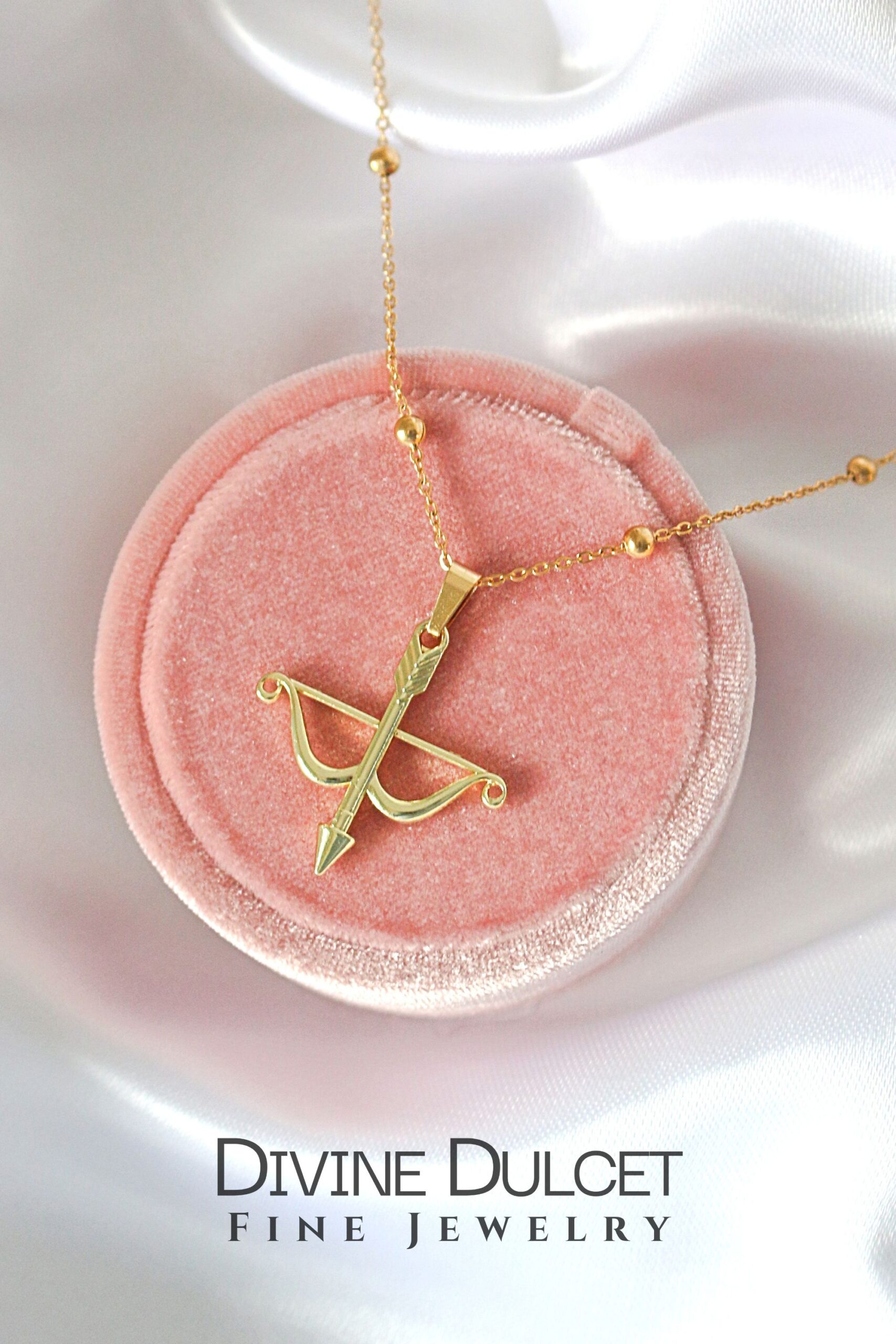 24K Cupid's Arrow Bow Pendant Necklace