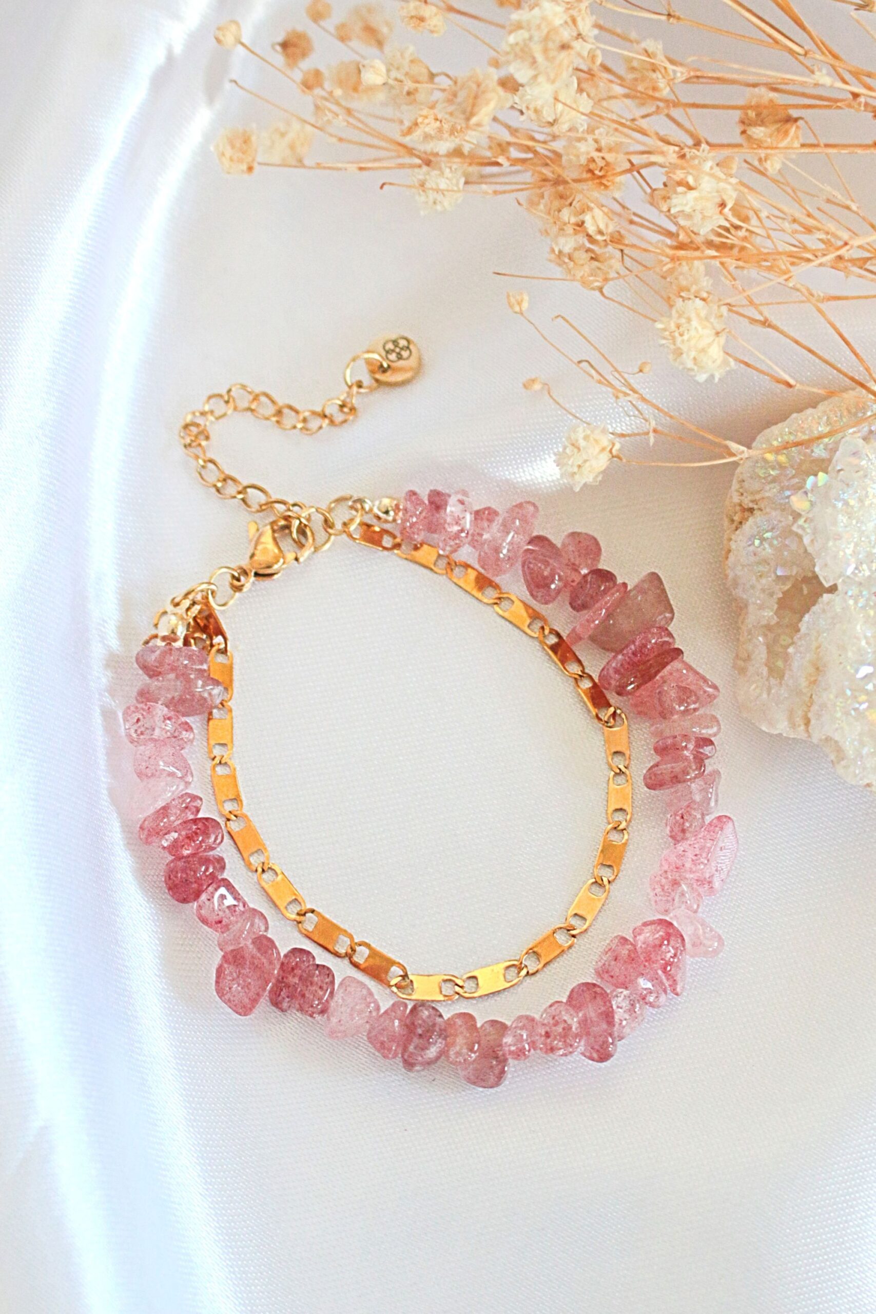 "Waikiki" | Strawberry Quartz & 24K Double-Layered Bracelet