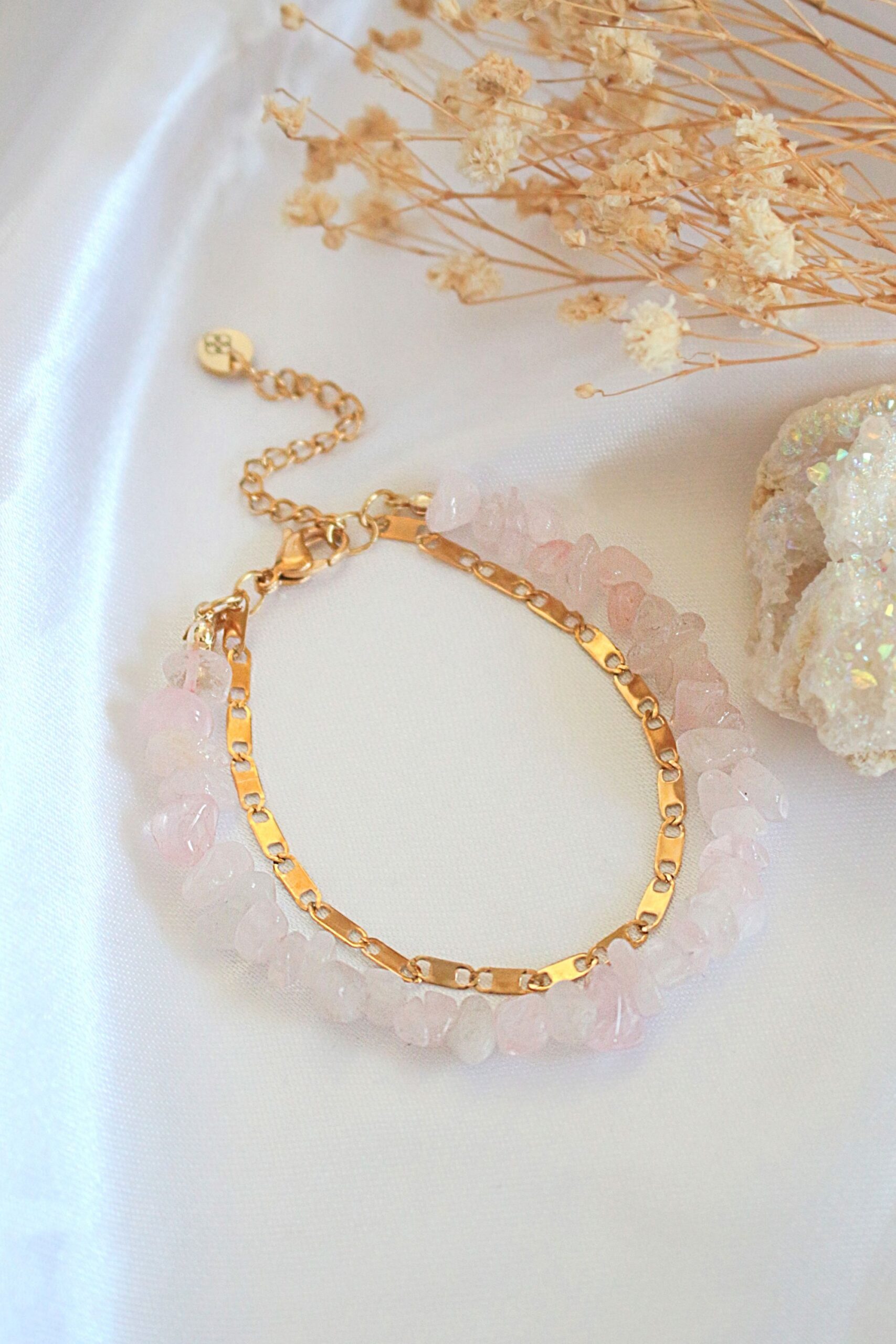 "Waikiki" | Rose Quartz & 24K Double-Layered Bracelet